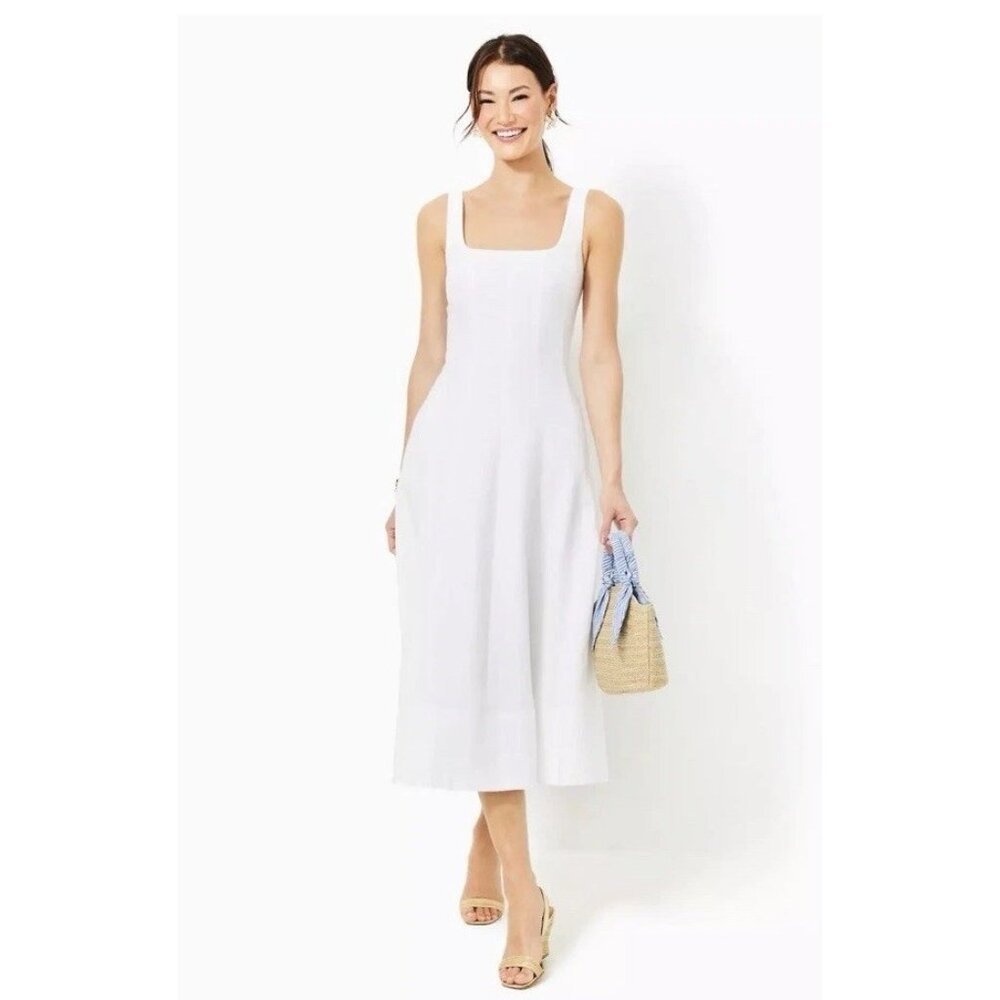 Lilly Pulitzer White Square-Neck Midi Dress